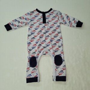 Reebok Bodysuit Infant Boy 3-6‎ Mos Blue Red Snap Closure Henley Outfit Logo